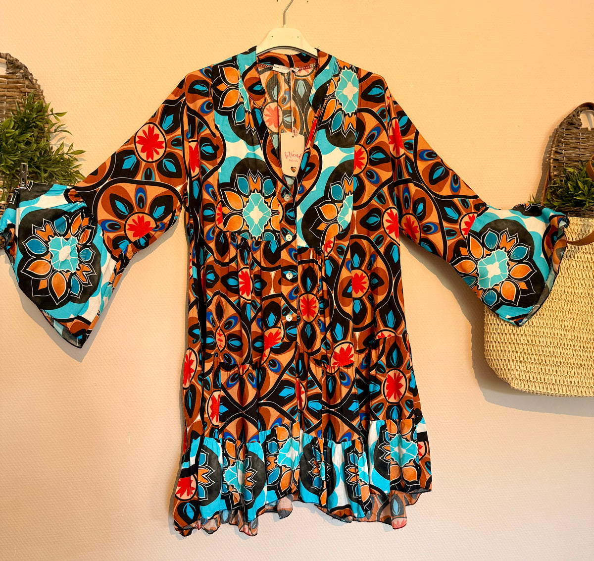 Tunika „Boho Ibiza“ 🌺🩵🧡