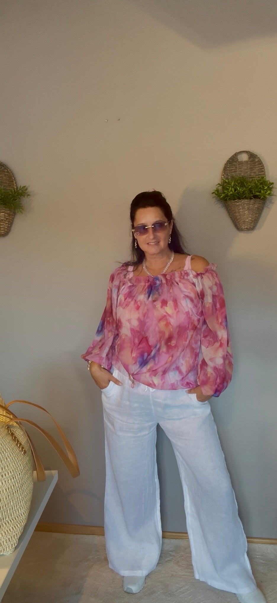 Pinke Off-Shoulder Bluse