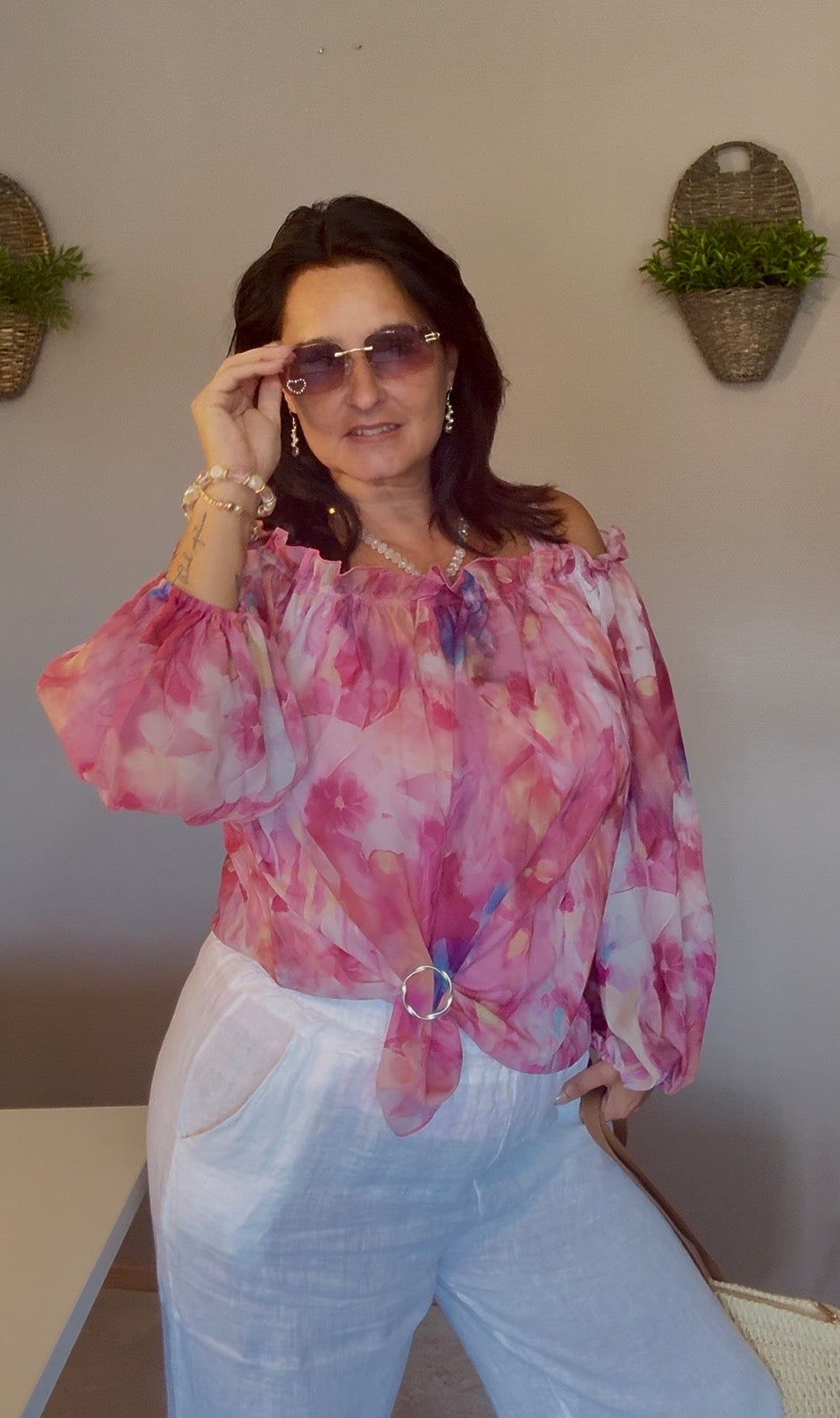 Pinke Off-Shoulder Bluse