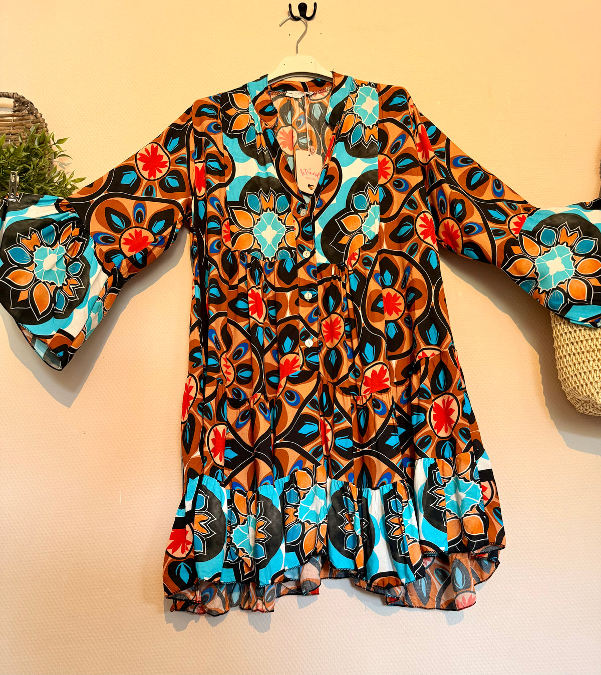 Tunika „Boho Ibiza“ 🌺🩵🧡