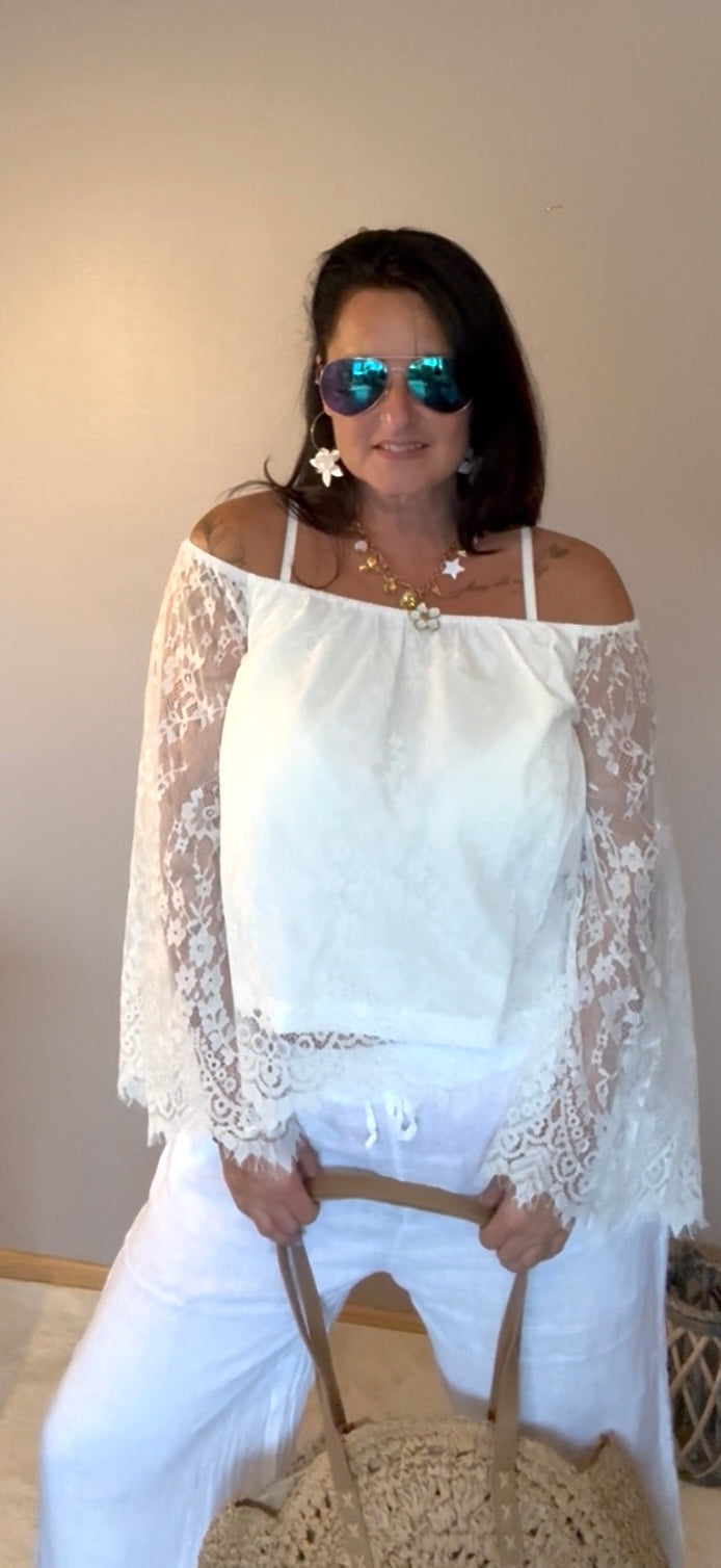 Offshoulder Spitzenbluse Off-White