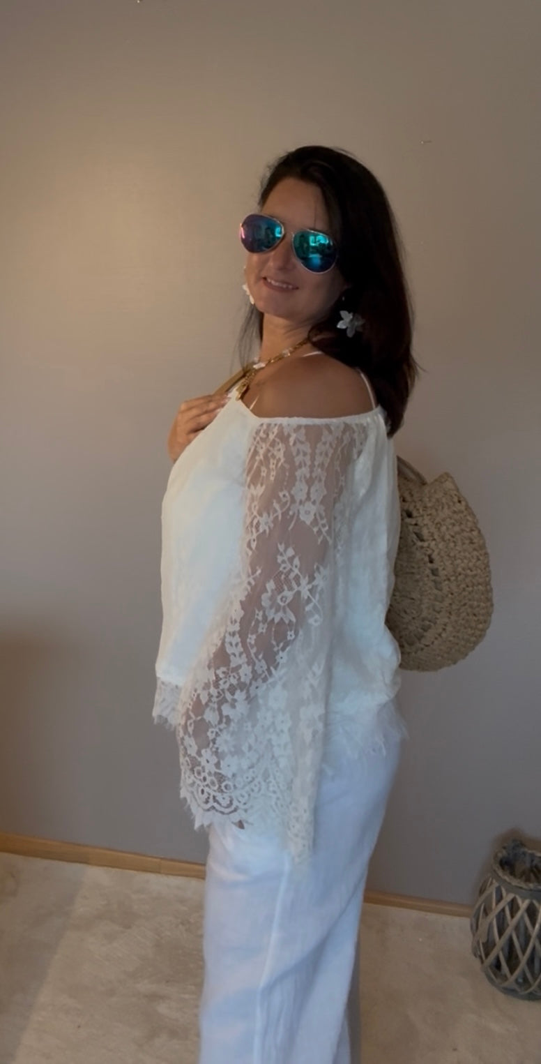 Offshoulder Spitzenbluse Off-White